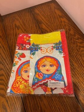Bright Matryoshka Doll Kitchen Towels - Red, Yellow, Blue - New with Tag